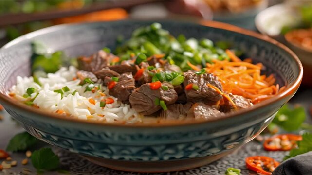 Vietnamese cuisine Try the delicious Bo Luc Lac shaking beef with a diverse group of people enjoying the flavorful Vietnamese dish. Concept Vietnamese Cuisine, Bo Luc Lac, Shaking Beef