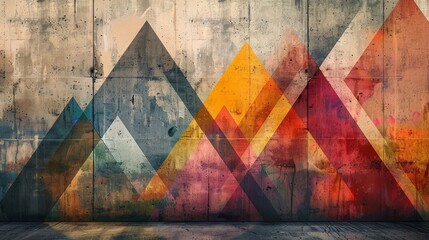 Colorful triangular design on concrete wall