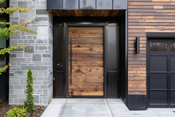 Modern entrance, simple wooden front door