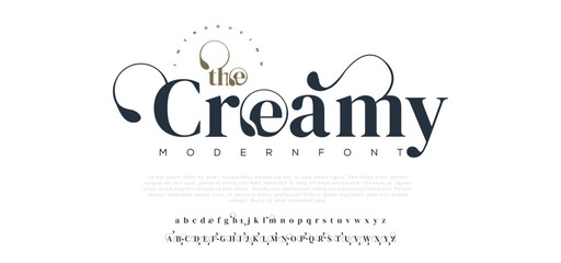 Creamy Elegant Font Uppercase Lowercase and Number. Classic Lettering Minimal Fashion Designs. Typography modern serif fonts regular decorative vintage concept. vector illustration