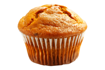 Pumpkin spice muffin dusting of powdered sugar isolated on white transparent background