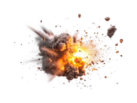 The violent explosion sent out fragments of rock, flames, sparks and dust.