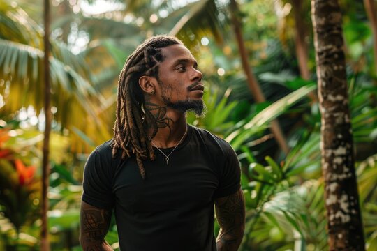 Handsome man black t shirt dreadlocks Jamaica lifestyle music