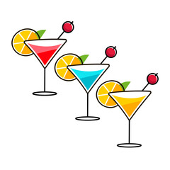 Hand holding margarita and sprits cocktails clinking glasses drawing in flat line
