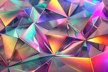Abstract 3d background wallpaper with glass triangles with colorful light