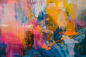 An oil painting saturated with colours, a harmonious mixture of natural, light colours