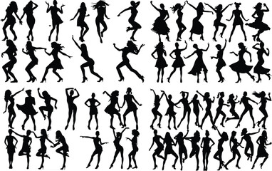 dancer woman person silhouette vector girl illustration  dance set dancing black design art female pose group beauty sport isolated lady model party 