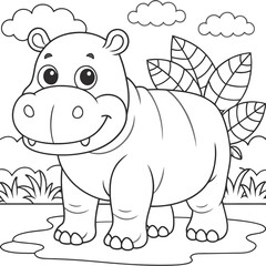 Fototapeta premium Adorable Hippopotamus Coloring Page for Kids and Adults to Enjoy