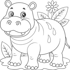 Fototapeta premium Adorable Hippopotamus Coloring Page for Kids and Adults to Enjoy