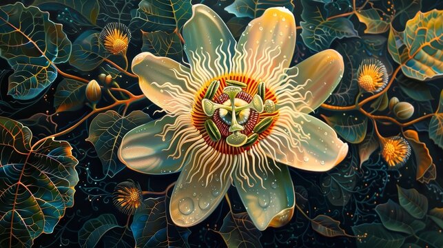 Passion fruit blossom in full bloom