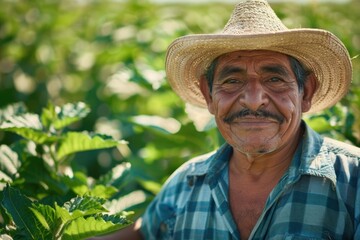 Fototapeta premium Mexican farmer cultivating amaranth portrait.