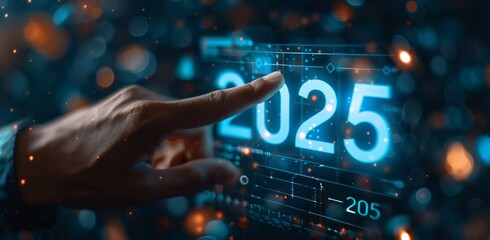 Hand Interacting with a Futuristic Interface Showing 2025