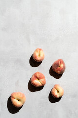 Peaches on kitchen countertop with copy space