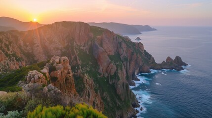 Fototapeta premium Beautiful picturesque view on sea or ocean from the mountain