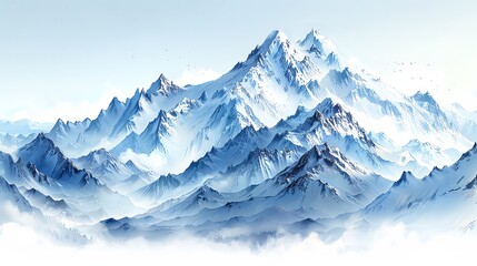 Obraz premium Winter mountain scenes creating a border, clear middle space, majestic winter peaks, grand handdrawn style, ideal for dramatic backgrounds