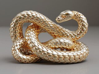 Fototapeta premium Golden snake sculpture coiled in an intricate pose