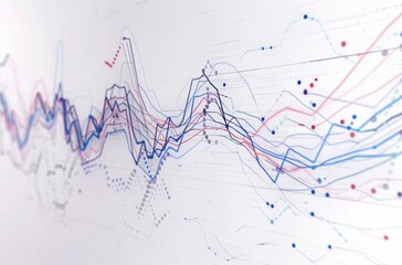 Obraz premium Dynamic Stock Market Trends Graph with Colorful Bar Chart on White Background