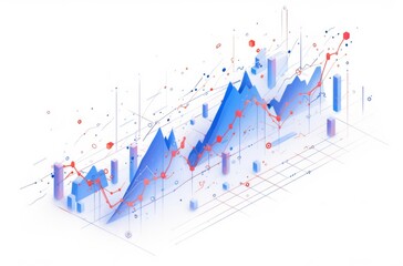 Animated Stock Market Trends Graph on White Background with Blue and Red Data
