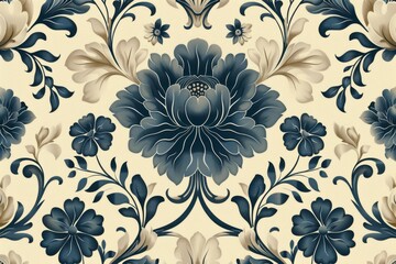 Fototapeta premium Pattern, seamless, wallpaper, floral, flower, ornament, vector, decoration, leaf, illustration, design, vintage, nature, art, textile, texture, decor, plant, retro, damask, ornate, tile, fabric, sprin