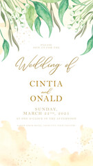 Obraz premium wedding invitation card with watercolor floral ornament illustration