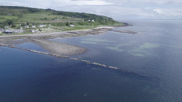 Drone flying over a rocky beach, Isle of Arran Coastline, Scotland