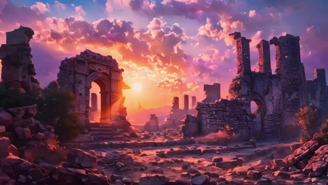 As the sun sets on the desolate ruins the spirits awaken from their slumber their haunting melodies filling the air as they dance a the crumbling walls.