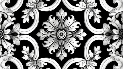 Black and white floral pattern for textile and ceramic design