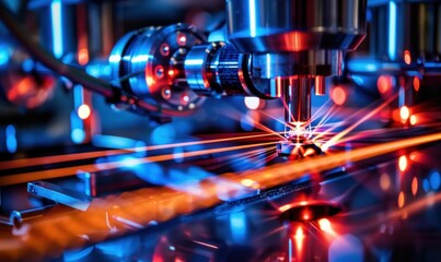 High-Tech Laser Cutting Machine in Action. Generative ai