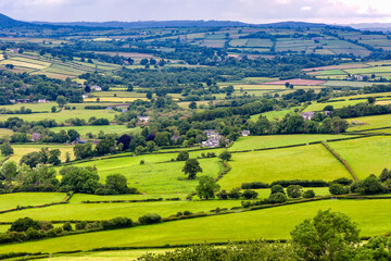 Agricultural farmland and hills in rural Mid Wales