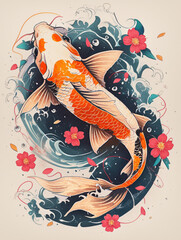 koi fish in neotraditional japanese style
