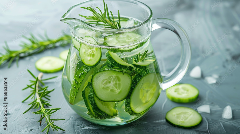 Sticker Cucumber water with rosemary in pitcher