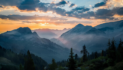 Obraz premium peaceful sunrise over the mountains 