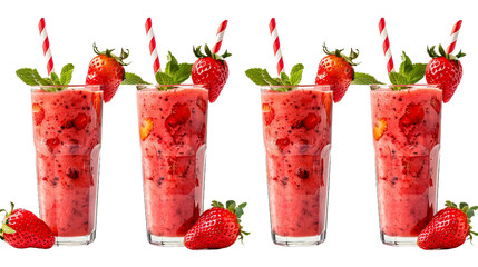 Fresh Strawberry Smoothie in Glass, Isolated on Transparent Background - Deliciously Refreshing Fruit Drink for Summer, Organic and Vegan, High in Vitamin C
