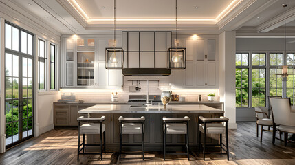 Cuisine &Eacute;l&eacute;gante avec Luminaires Suspendus