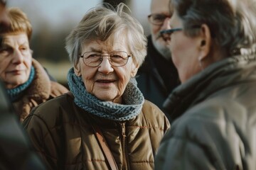 Portrait of an elderly woman with a group of pensioners in the background