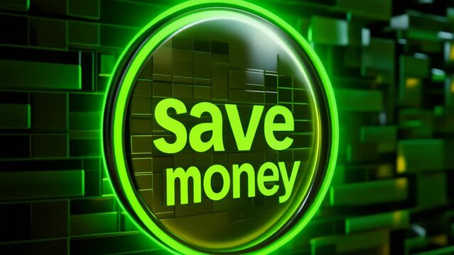 3D Illustration of Vibrant Green Button with Save Money Text Encouraging Financial Prudence, Budgeting and Cost Saving
