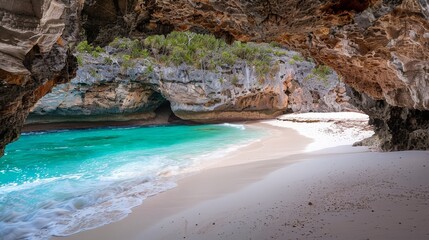 Secluded Paradise Beach View through a Coastal Cave