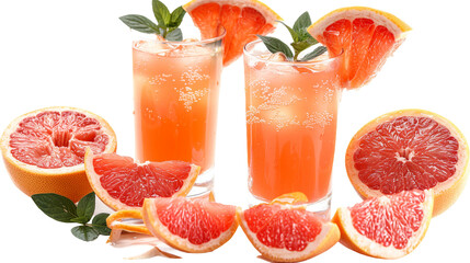 Fresh Grapefruit Juice in Glass on Transparent Background - Natural Citrus Drink for Summer Refreshment, High in Vitamin C