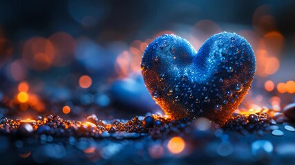 Heart-Shaped Symbol with Blue Ribbon in Luminous Bokeh Background for National Foster Care Month Awareness Promoting Foster Family Support and Child Welfare Services