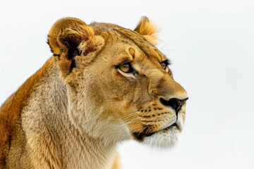 lion lioness  many angles and view portrait side back head shot isolated on white background cutout