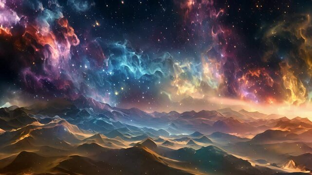 As the stars glimmer above the desert spirits gather in a celestial meeting their energy pulsing and crackling igniting the darkness with a dazzling spectrum of colors.