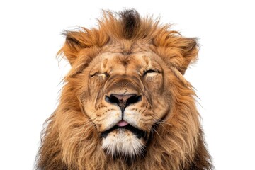 Fototapeta premium Portrait of a Male adult lion Winking at the camera Panthera leo isolated on white