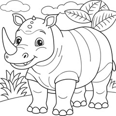 Fototapeta premium Adorable Rhinoceros Coloring Page for Kids and Adults to Enjoy