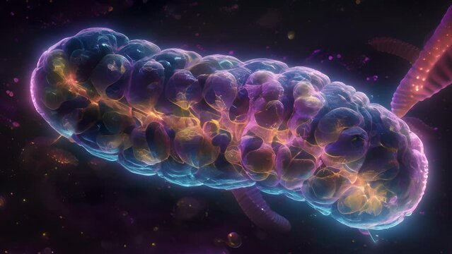 An optical transfer function animation of a cell highlighting the energyproducing capabilities of mitochondria through its bright and distinct signal.