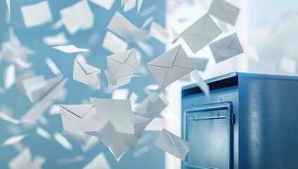 White Envelopes Flying Near Blue Mailbox