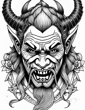 ilustraci&oacute;n de personaje demoniaco  con estilo de arte japon&eacute;s 5