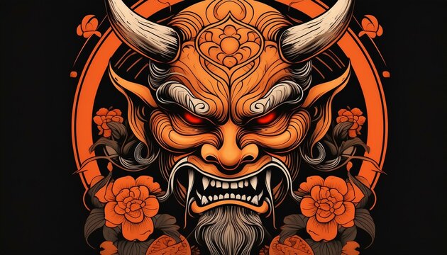 Ilustraci&oacute;n de Calaveras y demonios con color naranja con negro 2