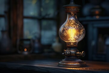 A Gleaming Antique Lamp Casts Warmth