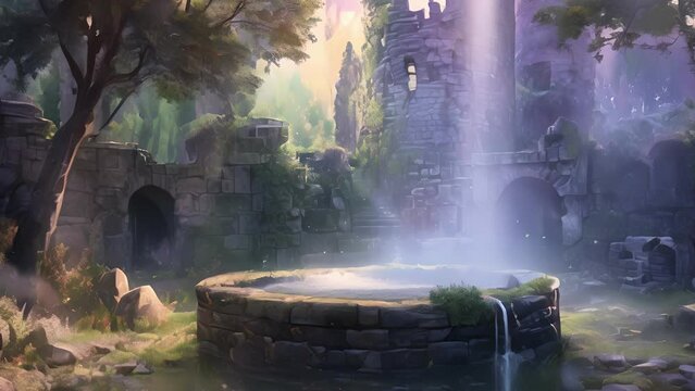 A well in the middle of an ancient ruins filled with ghostly whispers and moans that can be heard even from a distance.