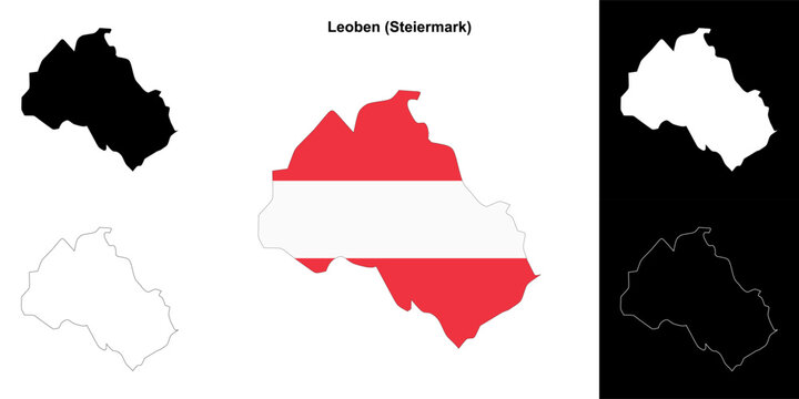 Leoben blank outline map set